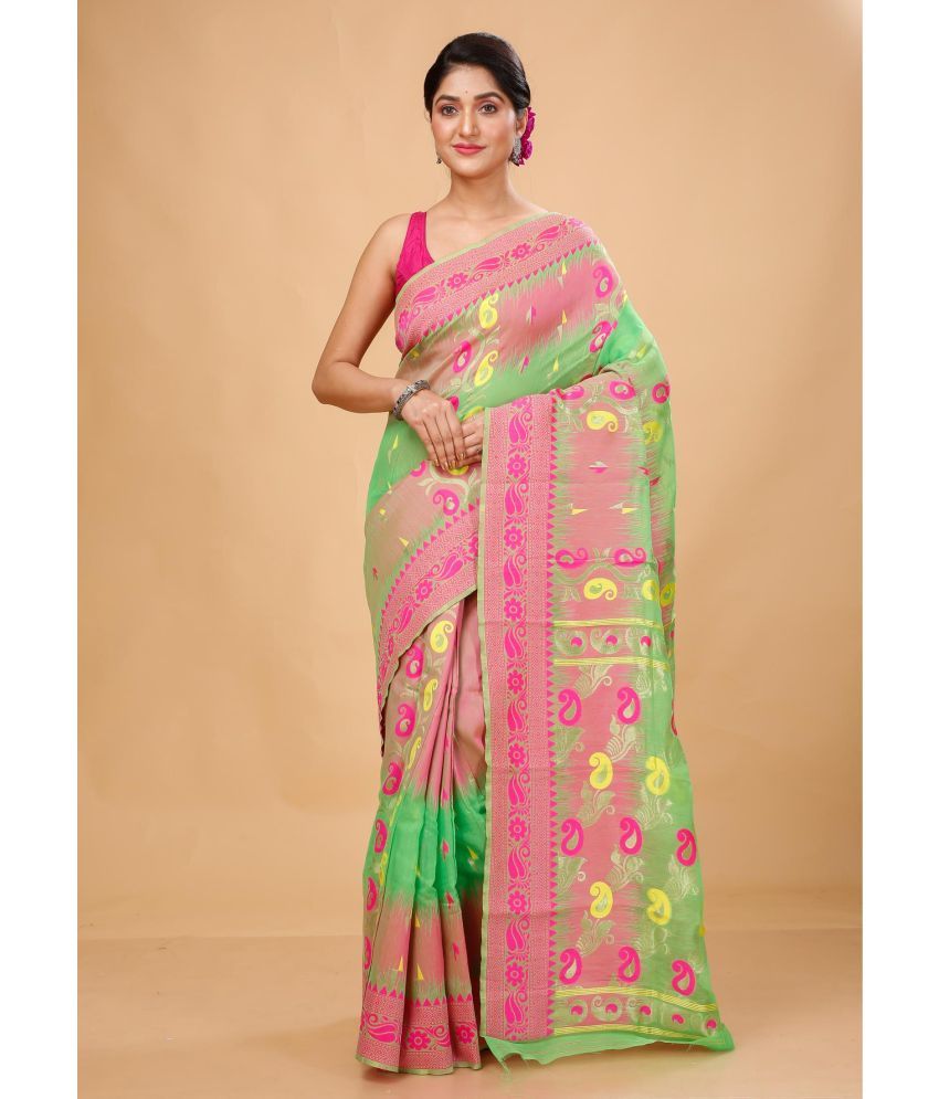     			Puspika Cotton Silk Woven Saree With Blouse Piece - Green ( Pack of 1 )