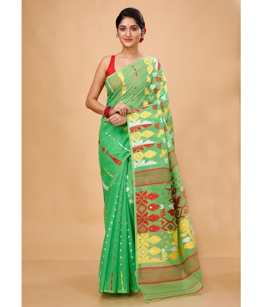     			Puspika Cotton Silk Woven Saree Without Blouse Piece - Green ( Pack of 1 )