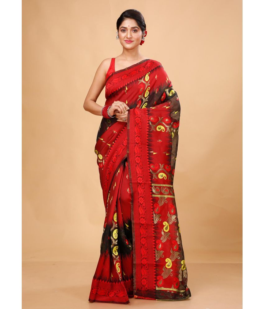     			Puspika Cotton Silk Woven Saree With Blouse Piece - Black ( Pack of 1 )