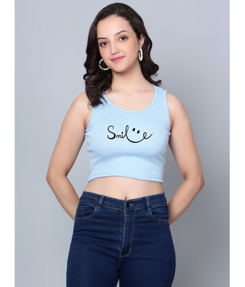     			fashion and youth Light Blue Cotton Blend Women's Crop Top ( Pack of 1 )