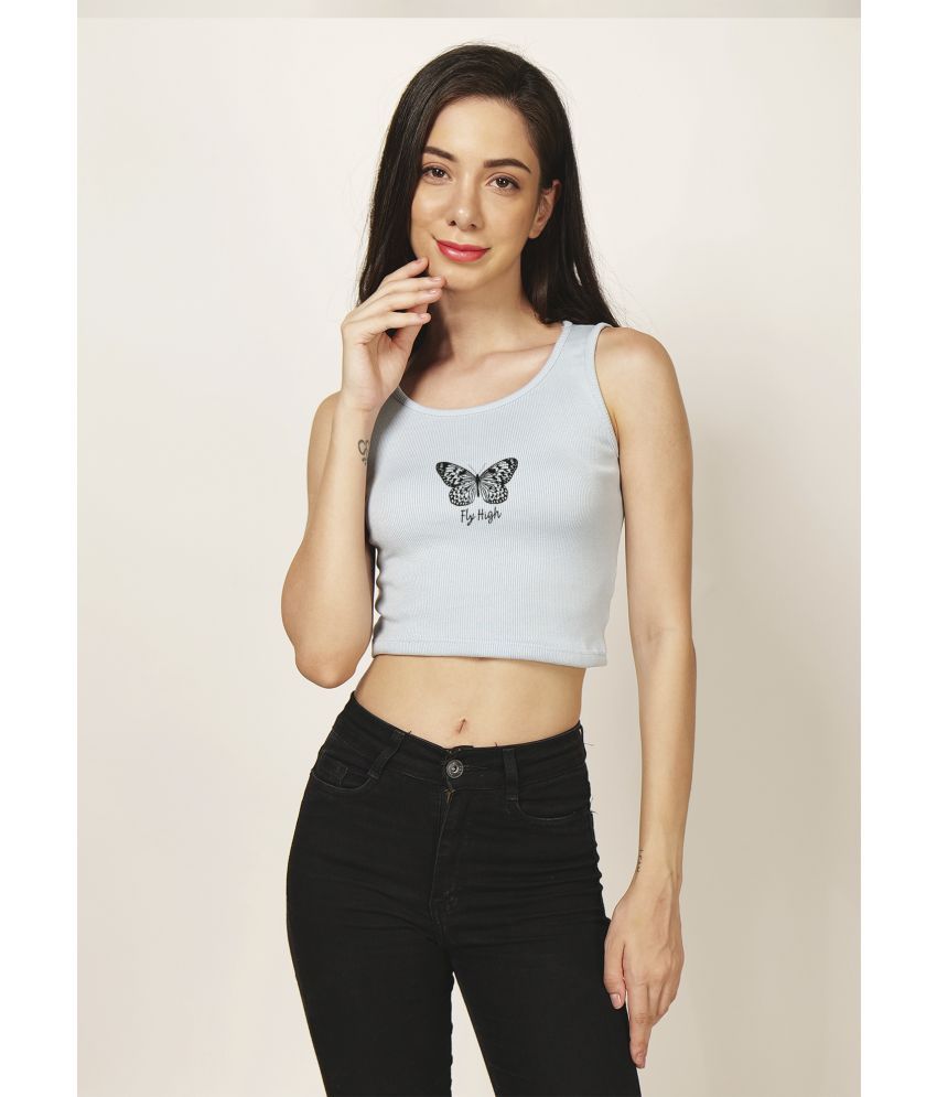     			fashion and youth Light Blue Cotton Blend Women's Crop Top ( Pack of 1 )