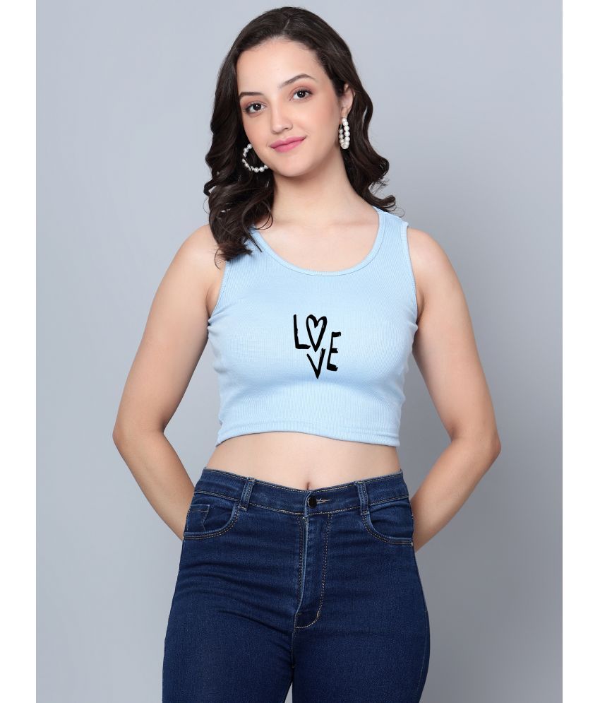     			fashion and youth Light Blue Cotton Blend Women's Crop Top ( Pack of 1 )