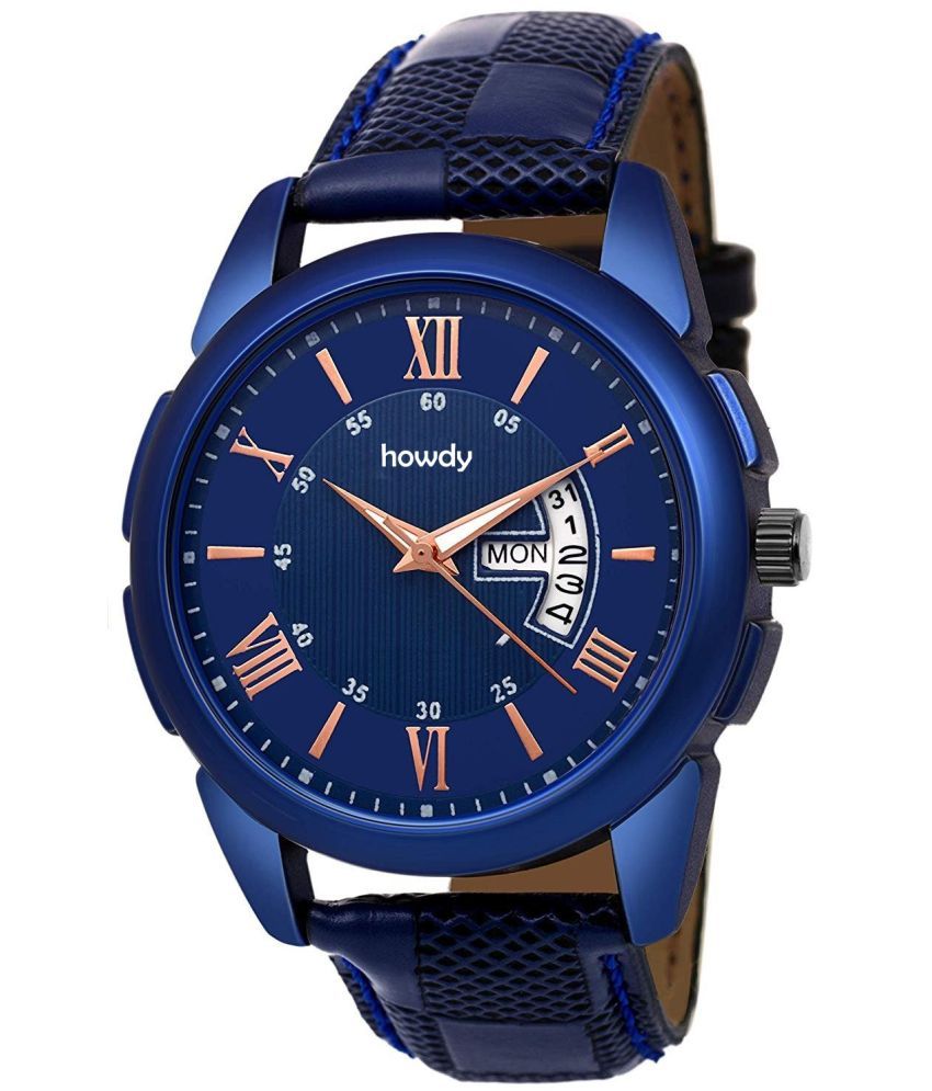     			howdy Blue PU Analog Men's Watch