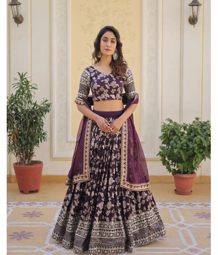     			kedar fab Purple Jacquard Circular Semi Stitched Lehenga Single