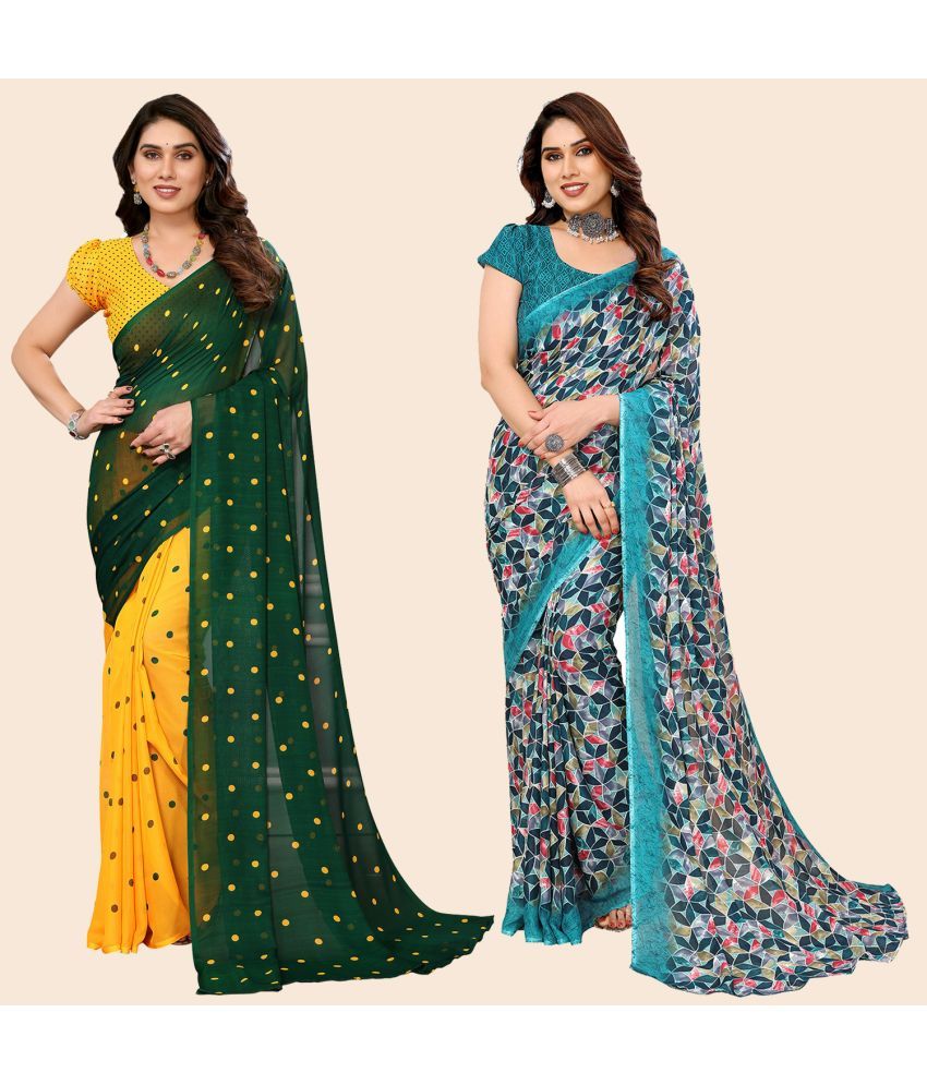     			ANAND SAREES Georgette Printed Saree With Blouse Piece - Multicolour ( Pack of 2 )