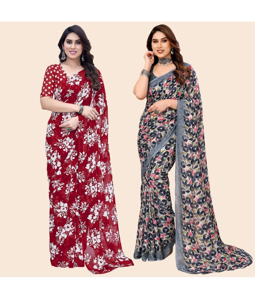     			ANAND SAREES Georgette Printed Saree With Blouse Piece - Multicolour ( Pack of 2 )