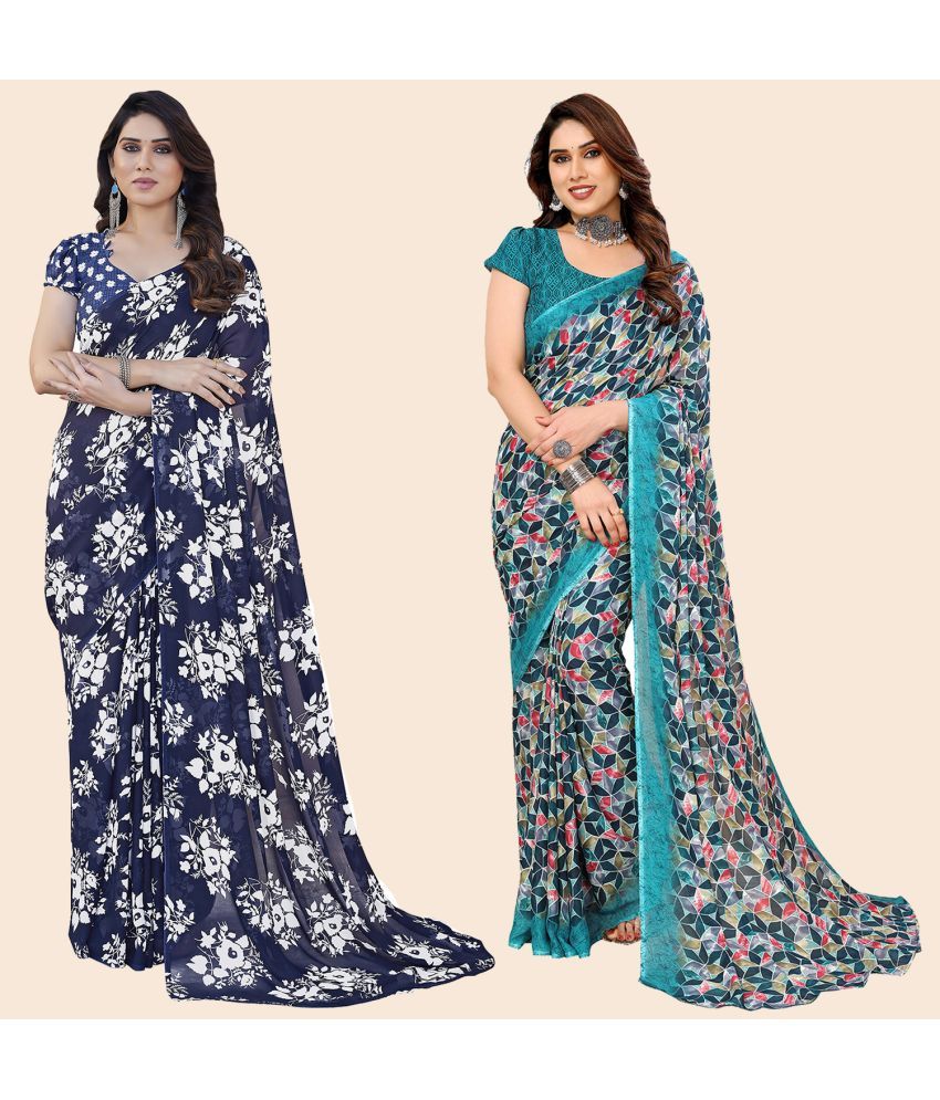     			ANAND SAREES Georgette Printed Saree With Blouse Piece - Multicolour ( Pack of 2 )