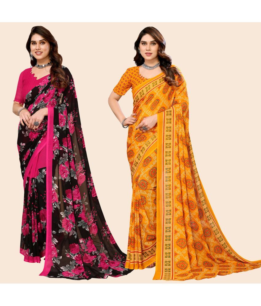     			ANAND SAREES Georgette Printed Saree With Blouse Piece - Multicolour ( Pack of 2 )