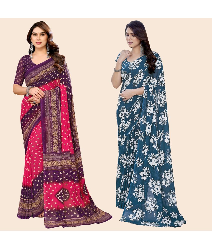     			ANAND SAREES Georgette Printed Saree With Blouse Piece - Multicolour ( Pack of 2 )