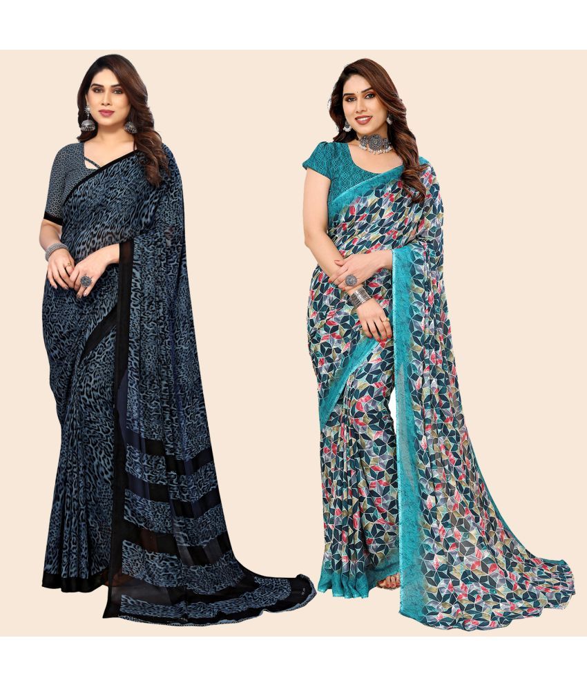     			ANAND SAREES Georgette Printed Saree With Blouse Piece - Multicolour ( Pack of 2 )