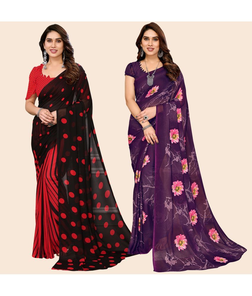     			ANAND SAREES Georgette Printed Saree With Blouse Piece - Multicolour ( Pack of 2 )