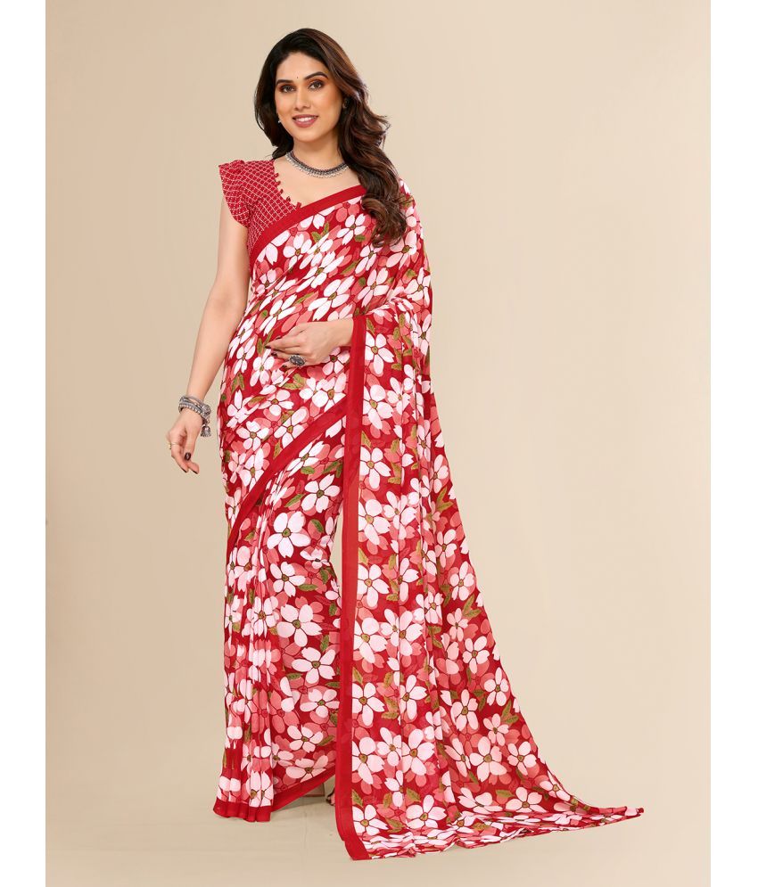     			ANAND SAREES Georgette Printed Saree With Blouse Piece - Red ( Pack of 1 )