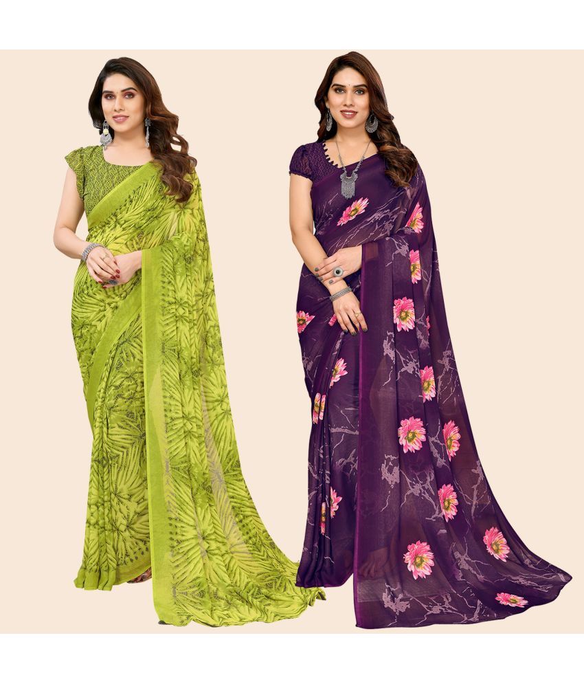     			ANAND SAREES Georgette Printed Saree With Blouse Piece - Multicolour ( Pack of 2 )