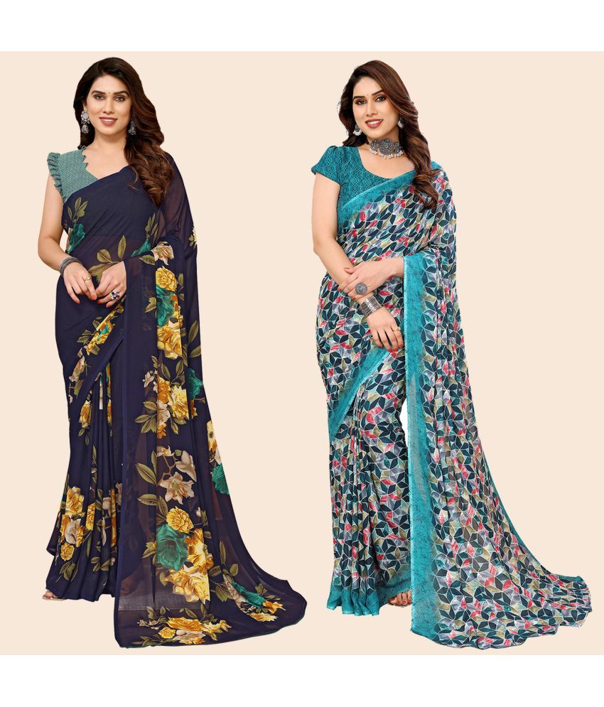     			ANAND SAREES Georgette Printed Saree With Blouse Piece - Multicolour ( Pack of 2 )