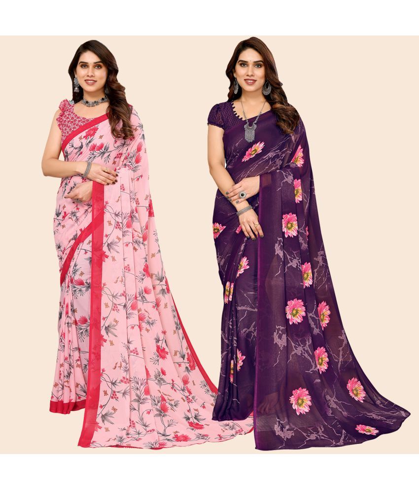     			ANAND SAREES Georgette Printed Saree With Blouse Piece - Multicolour ( Pack of 2 )