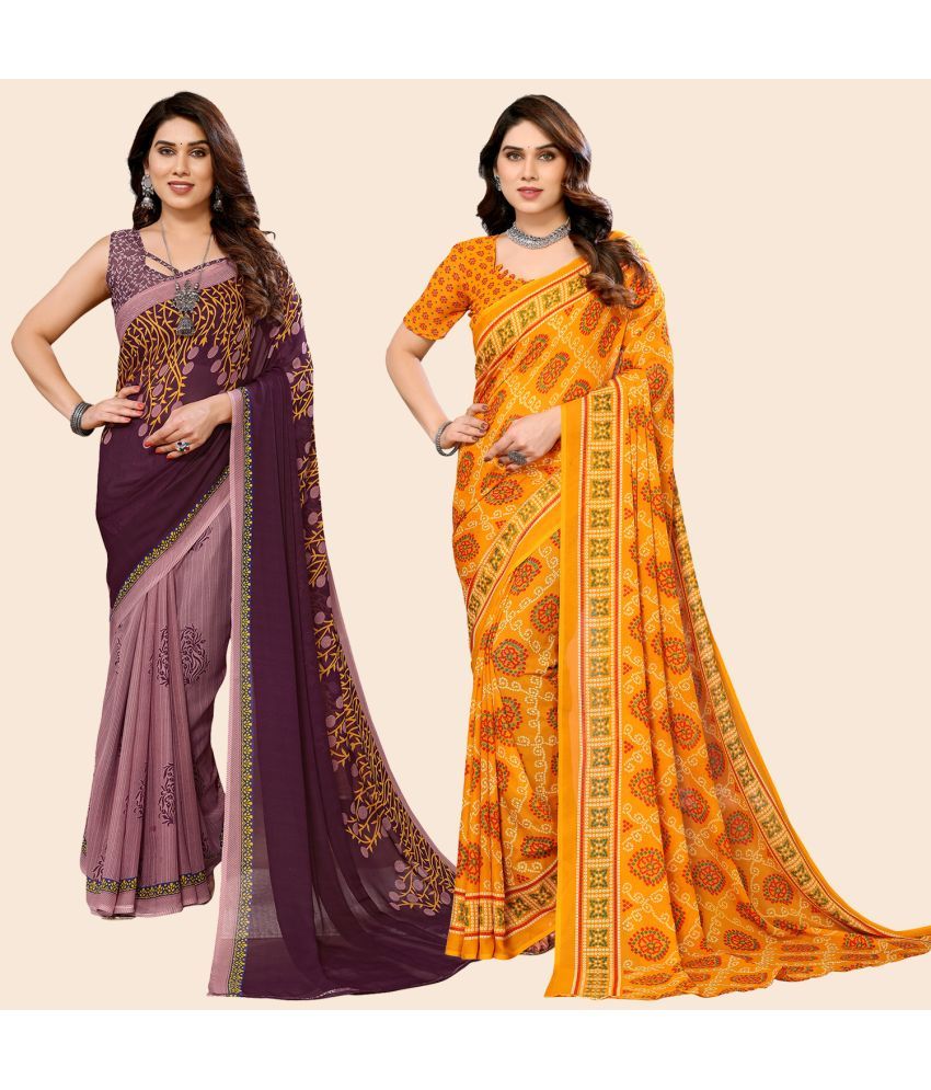     			ANAND SAREES Georgette Printed Saree With Blouse Piece - Multicolour ( Pack of 2 )