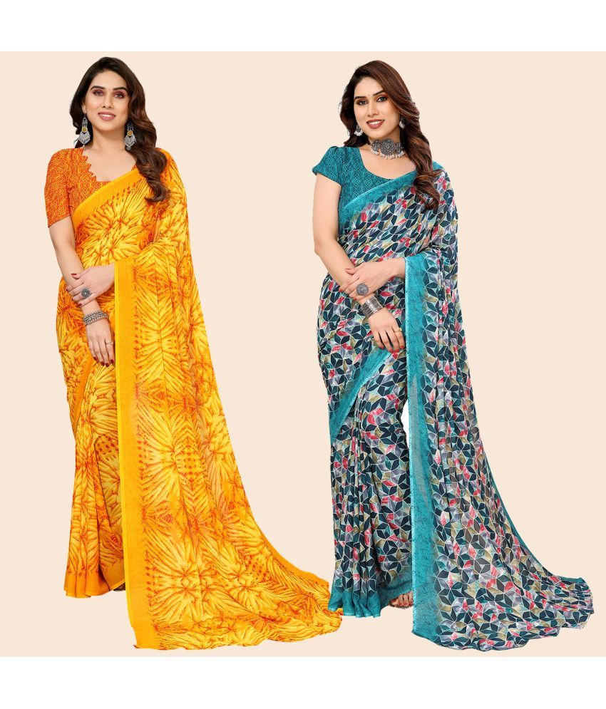     			ANAND SAREES Georgette Printed Saree With Blouse Piece - Multicolour ( Pack of 2 )