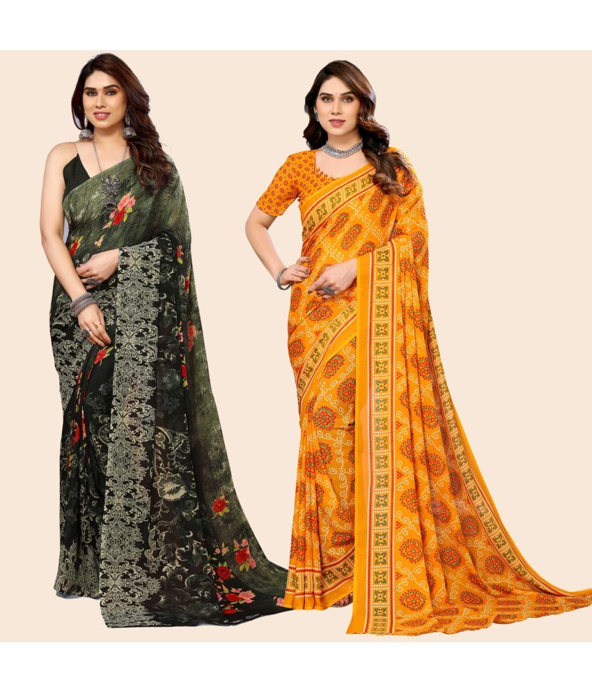     			ANAND SAREES Georgette Printed Saree With Blouse Piece - Multicolour ( Pack of 2 )