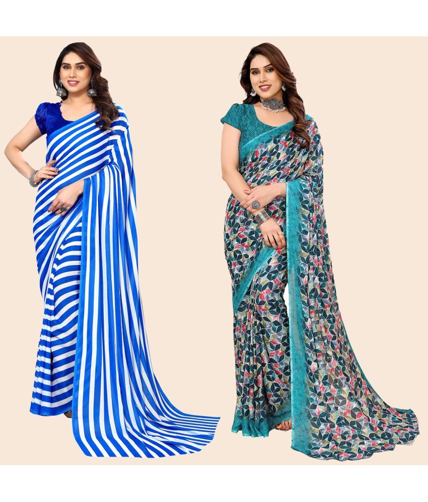     			ANAND SAREES Georgette Striped Saree With Blouse Piece - Multicolour ( Pack of 2 )