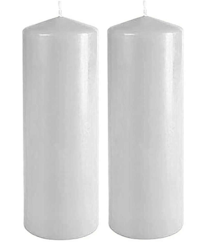     			ASIDEA White Pillar Candle 10 cm ( Pack of 2 )