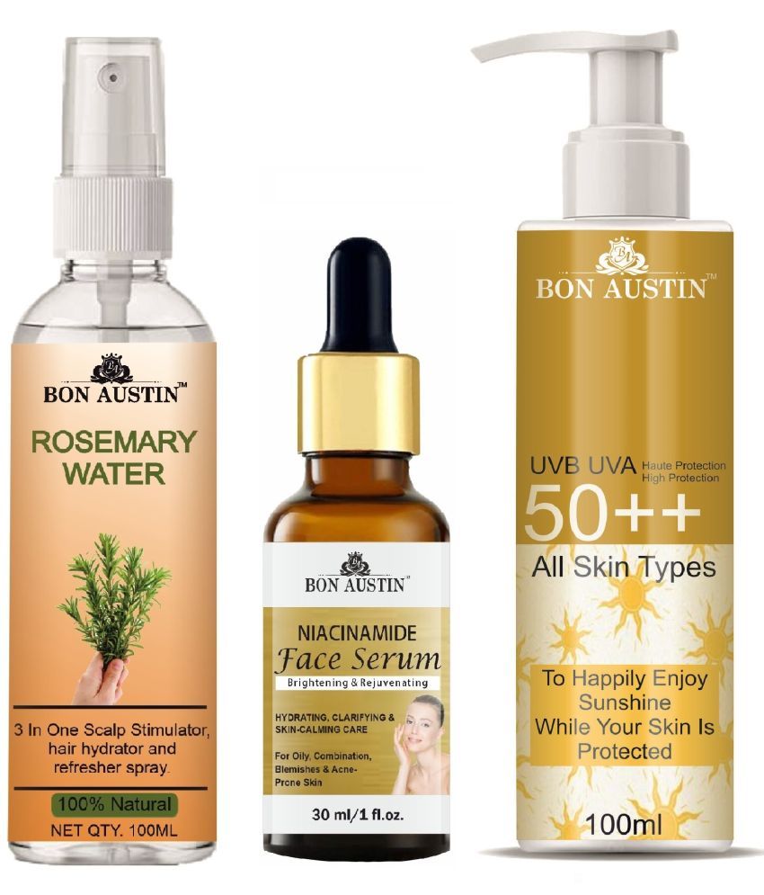     			Bon Austin Rosemary Water | Hair Spray For Regrowth | Hair Growth Expert 100ml, Niacindamide Face Serum 30ML & UVA & UVB Protection Sunscreen 100ml  - Set of 3 Items