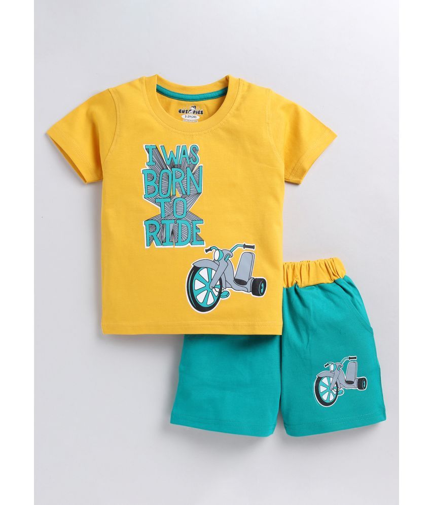     			CUTOPIES Pack of 1 Boys Cotton T-Shirt & Shorts ( Mustard )