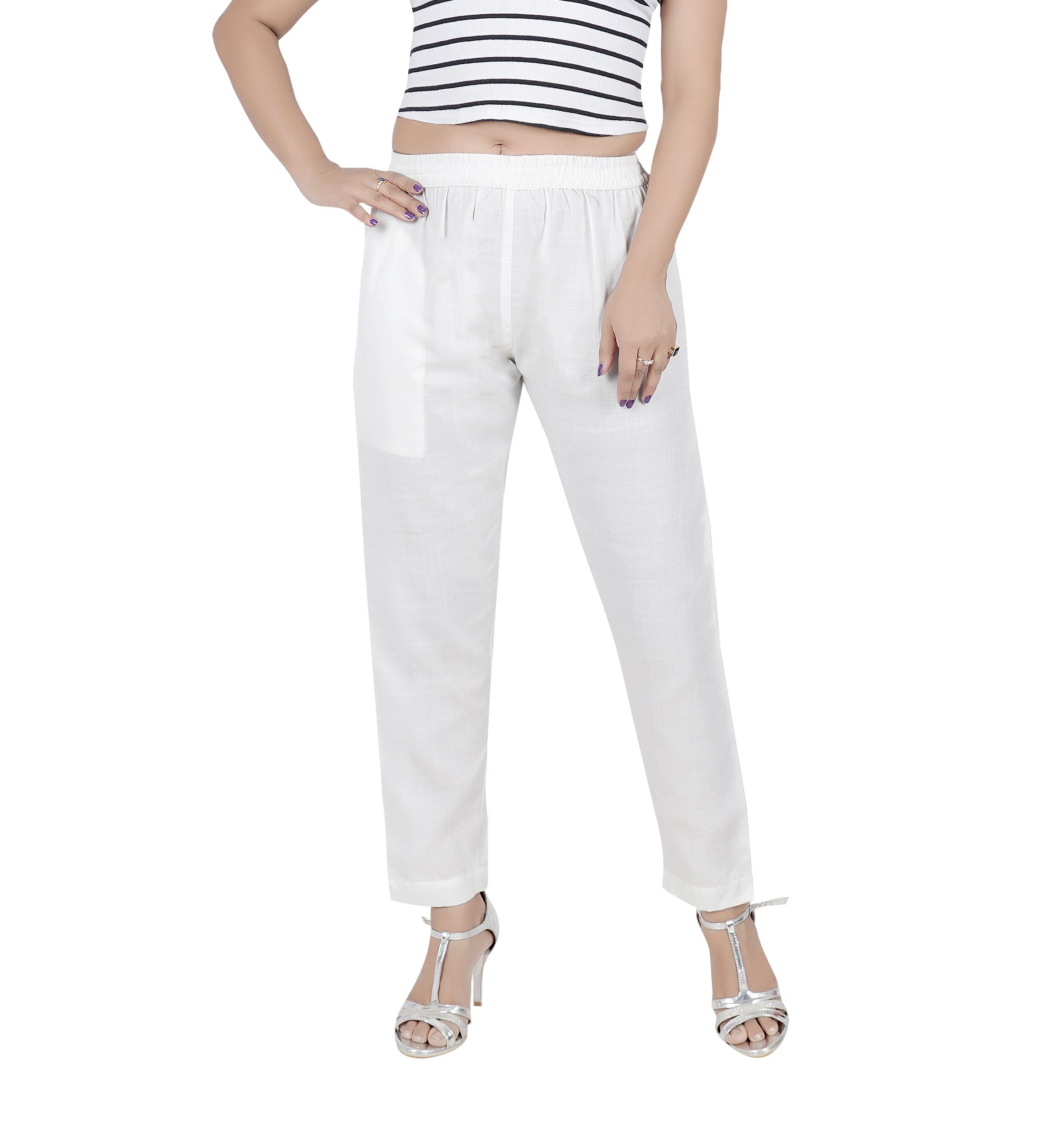     			Colorscube - White Cotton Women's Straight Pant ( Pack of 1 )