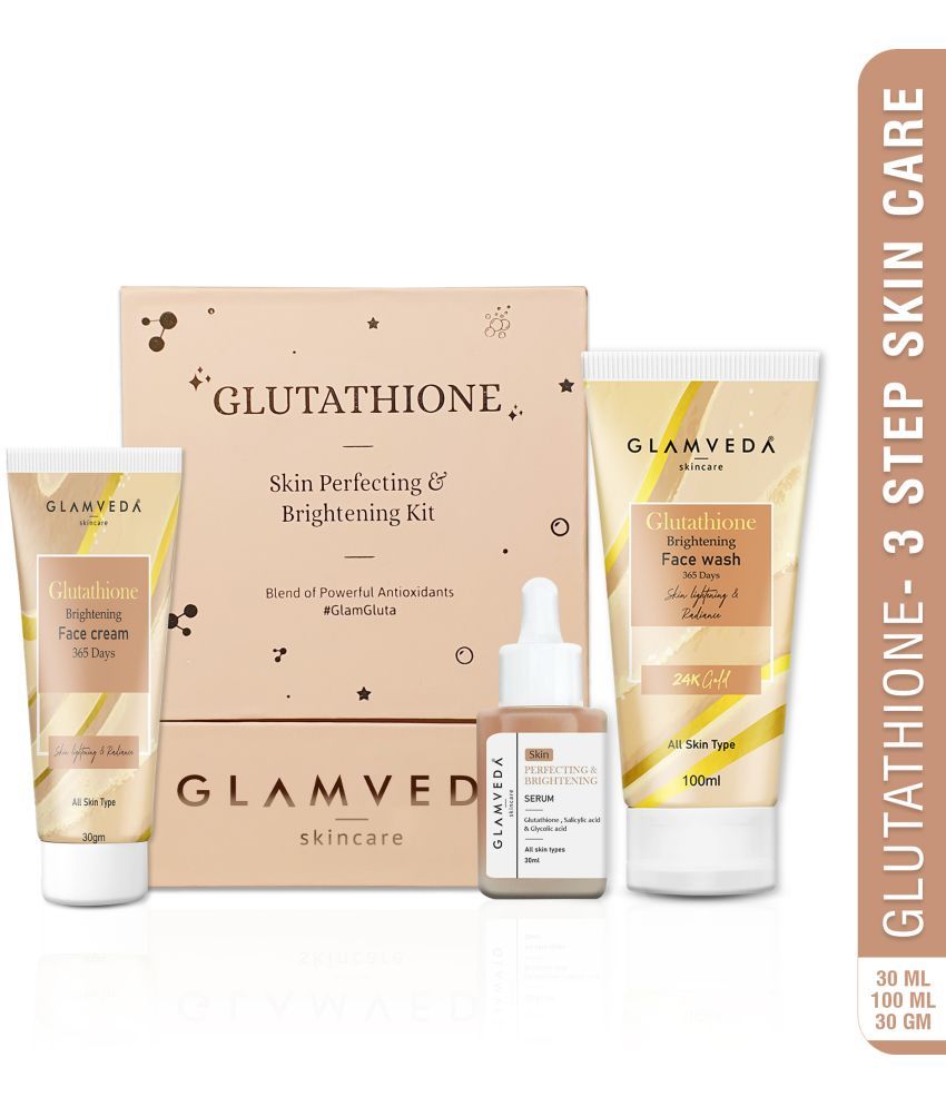     			Glamveda Glutathione Skin Perfecting Brightening & Dark Spots Removal 3 Steps Skincare Routine ( Face Wash + Face Cream + Face Serum )