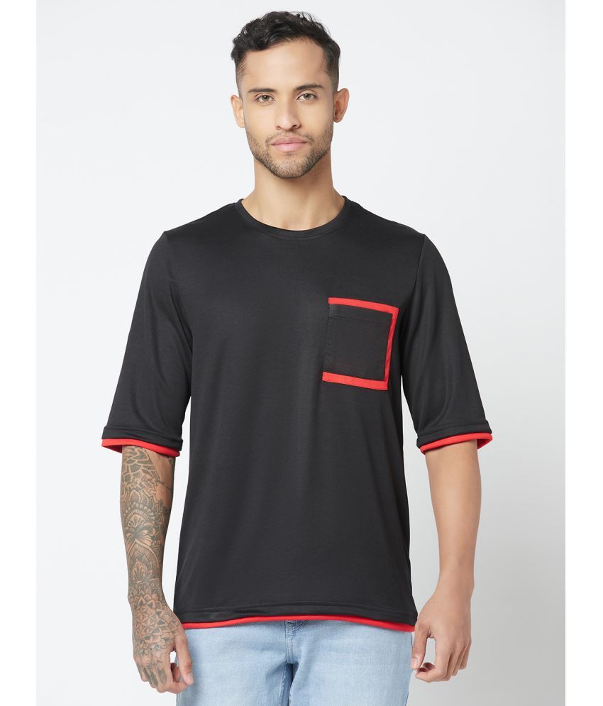     			Glito Polyester Regular Fit Colorblock Half Sleeves Men's T-Shirt - Black ( Pack of 1 )