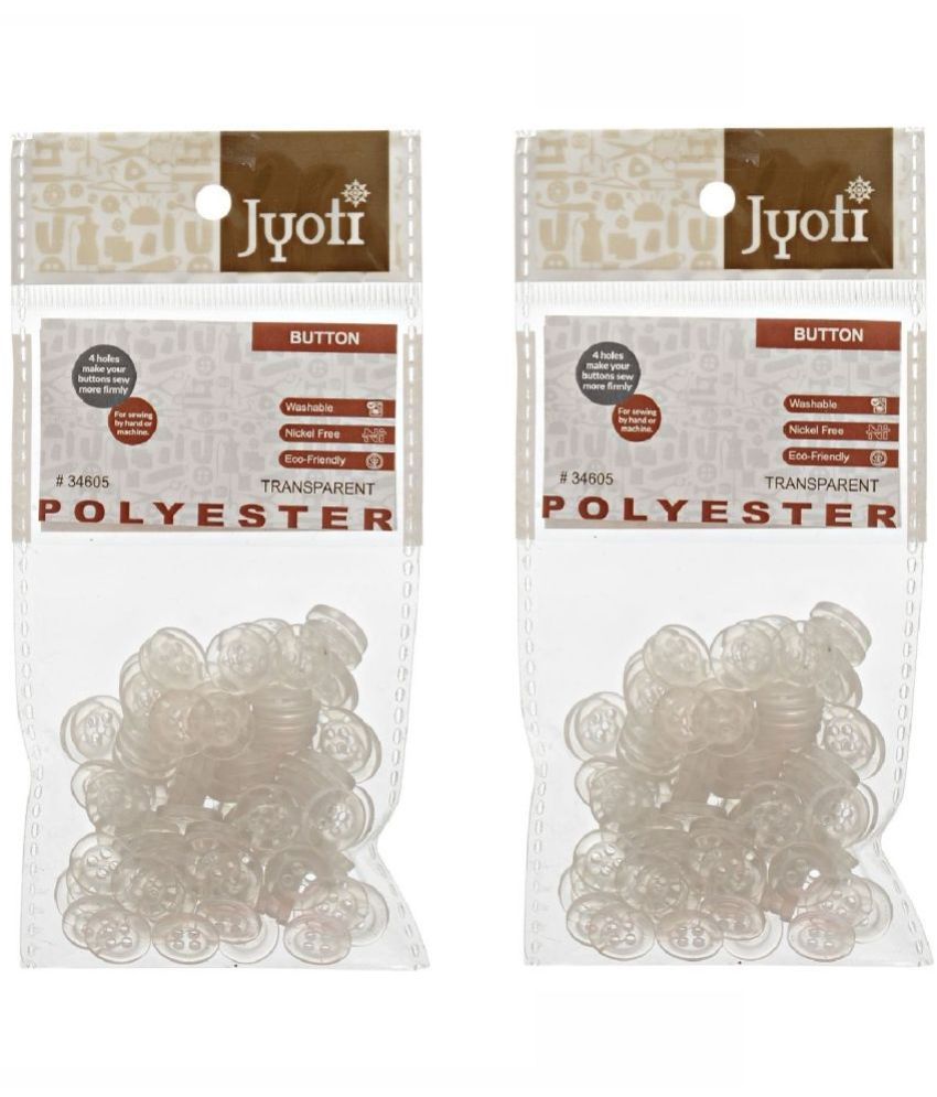     			Jyoti Polyester Buttons - Round, Size 18 Line / 11mm (Transparent 100 Buttons in a Pouch), Used for Sewing, Clothing, Knitting, Crocheting, Scrapbooking, Embellishments, and DIY Crafting - Pack of 2