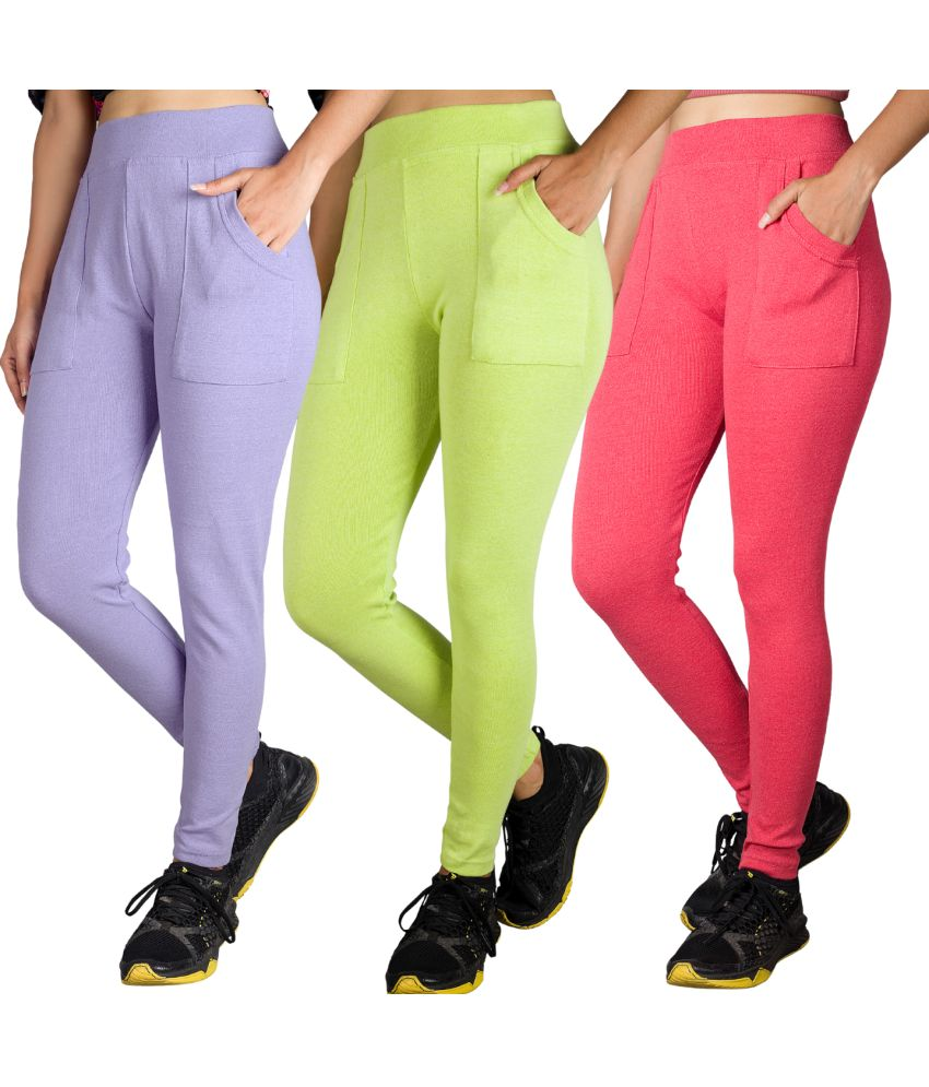     			KARARO JEGGINGS - Cotton Blend Skinny Fit Fluorescent Green Women's Jeggings ( Pack of 3 )