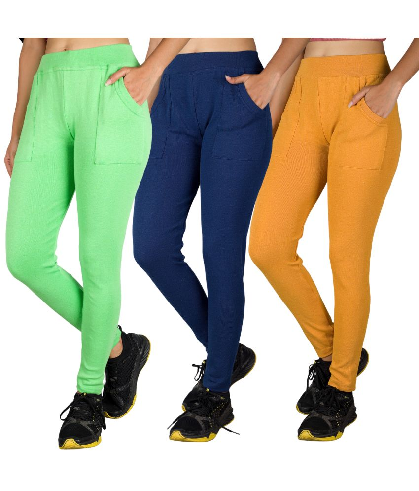     			KARARO JEGGINGS - Cotton Blend Skinny Fit Fluorescent Green Women's Jeggings ( Pack of 3 )