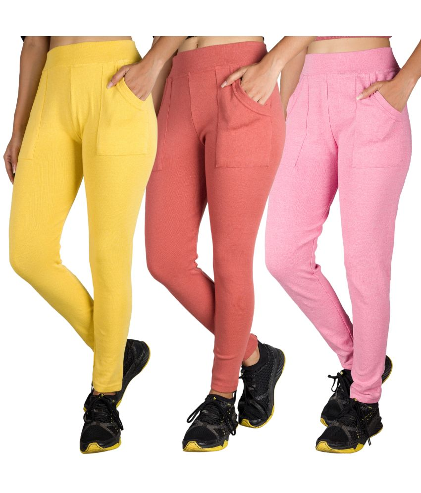     			KARARO JEGGINGS - Cotton Blend Skinny Fit Yellow Women's Jeggings ( Pack of 3 )