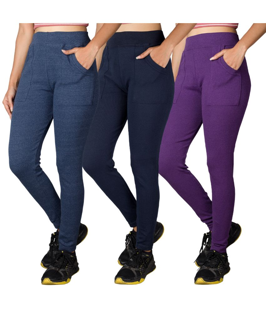     			KARARO JEGGINGS - Cotton Blend Skinny Fit Navy Blue Women's Jeggings ( Pack of 3 )