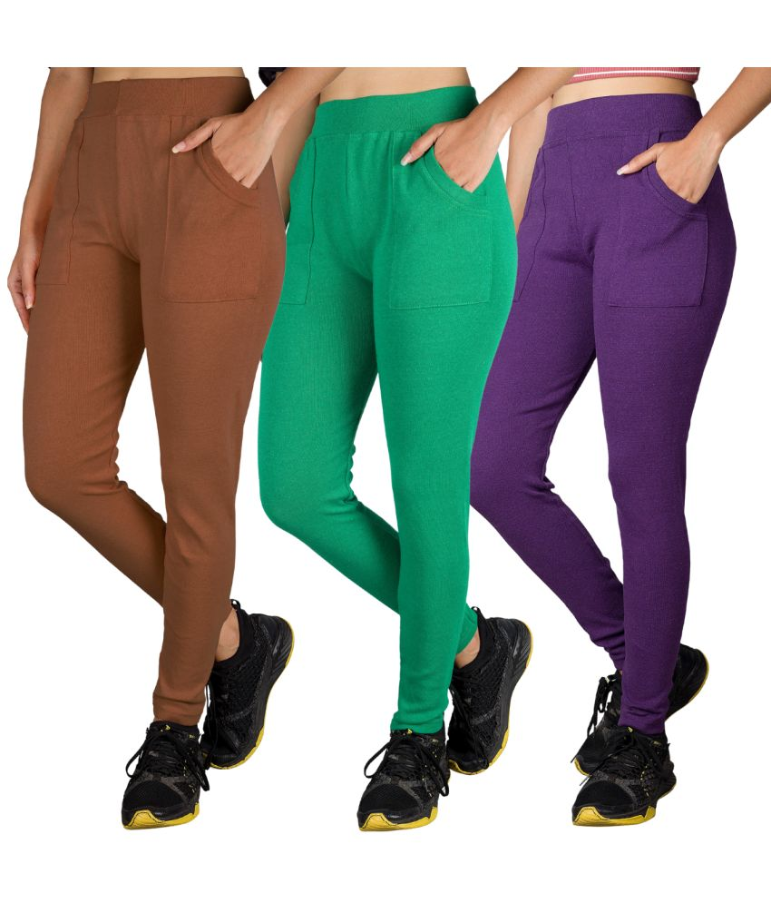     			KARARO JEGGINGS - Cotton Blend Skinny Fit Fluorescent Green Women's Jeggings ( Pack of 3 )