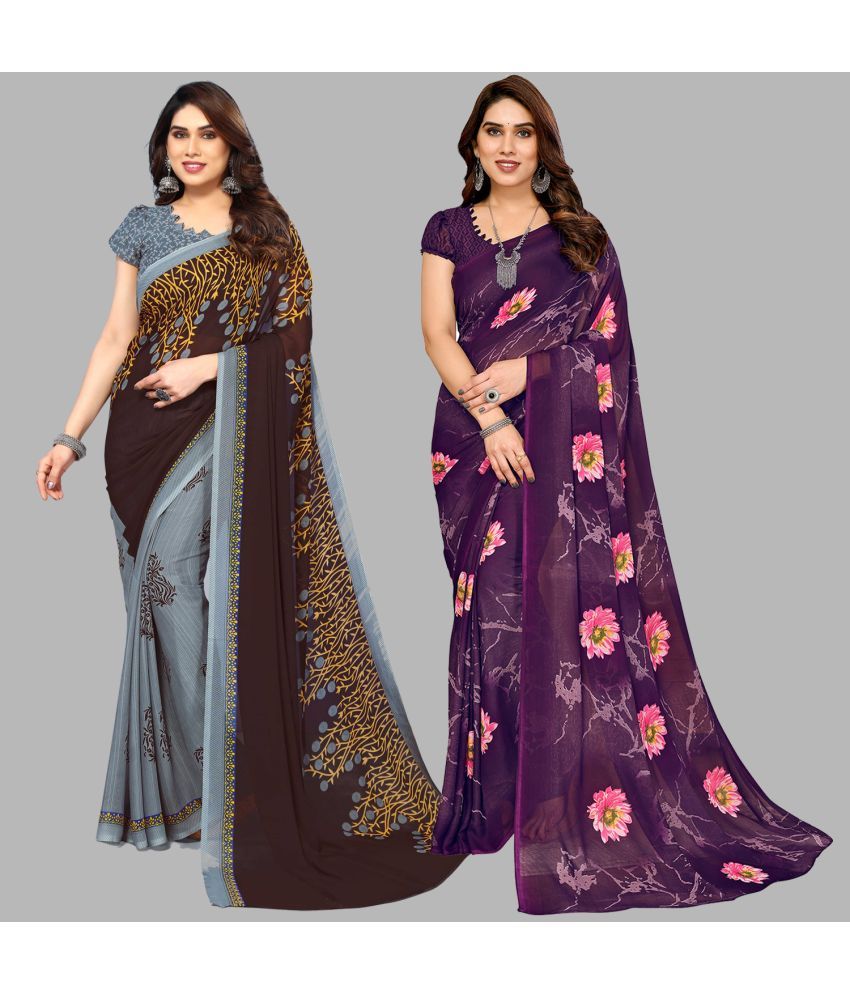     			Kashvi Sarees Georgette Printed Saree With Blouse Piece - Multicolour ( Pack of 2 )