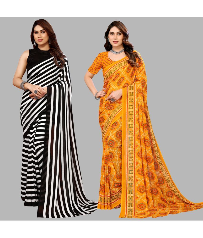     			Kashvi Sarees Georgette Printed Saree With Blouse Piece - Multicolour ( Pack of 2 )