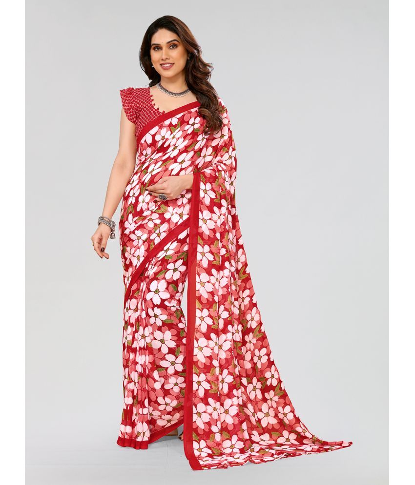     			Kashvi Sarees Georgette Printed Saree With Blouse Piece - Red ( Pack of 1 )