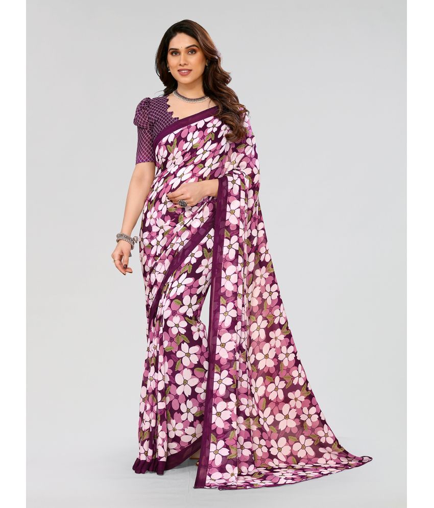     			Kashvi Sarees Georgette Printed Saree With Blouse Piece - Purple ( Pack of 1 )