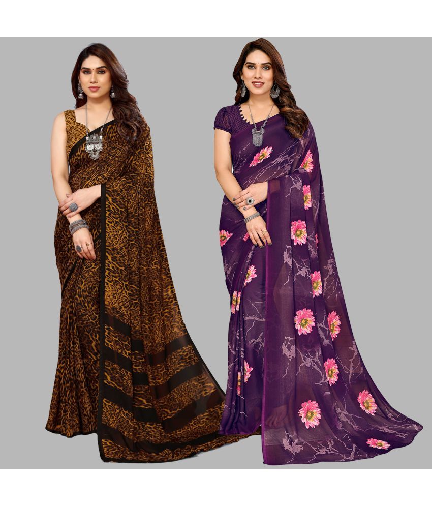     			Kashvi Sarees Georgette Printed Saree With Blouse Piece - Multicolour ( Pack of 2 )