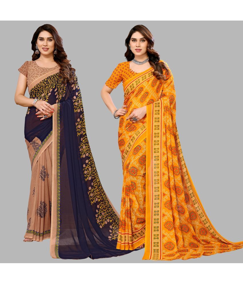     			Kashvi Sarees Georgette Printed Saree With Blouse Piece - Multicolour ( Pack of 2 )