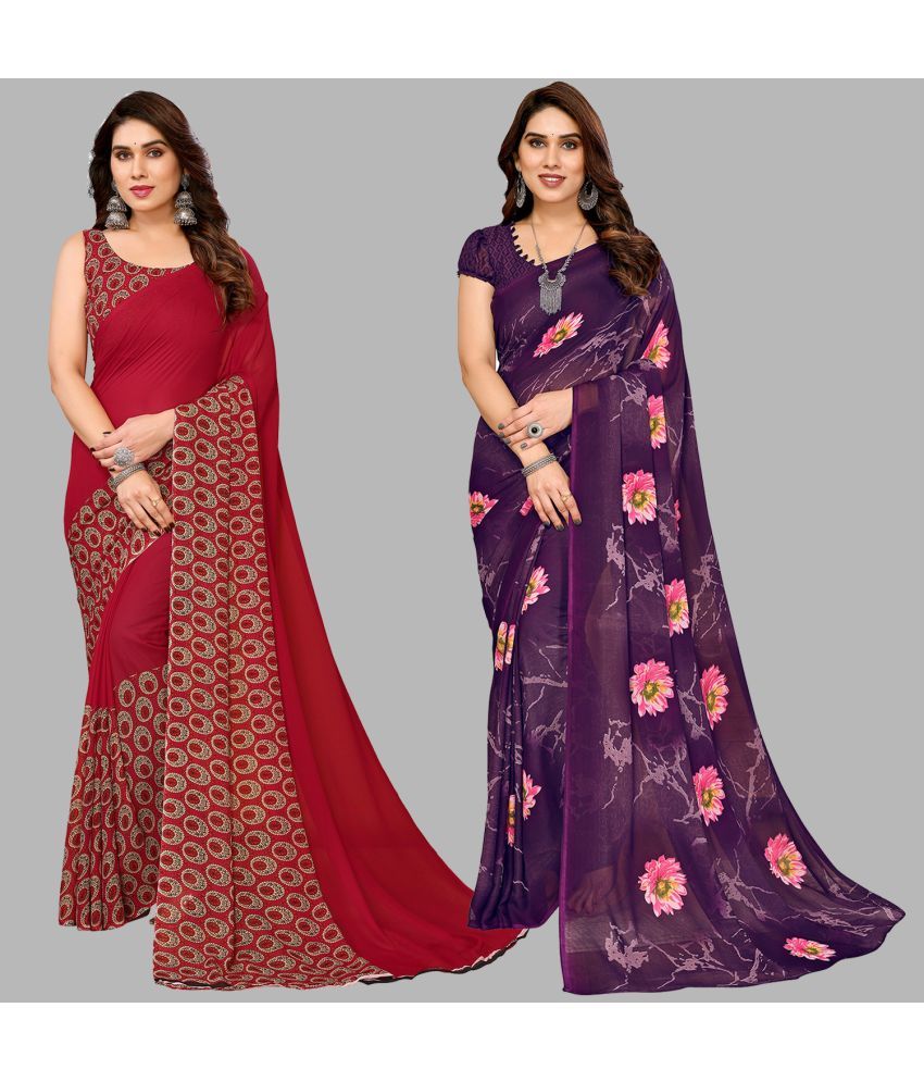     			Kashvi Sarees Georgette Printed Saree With Blouse Piece - Multicolour ( Pack of 2 )