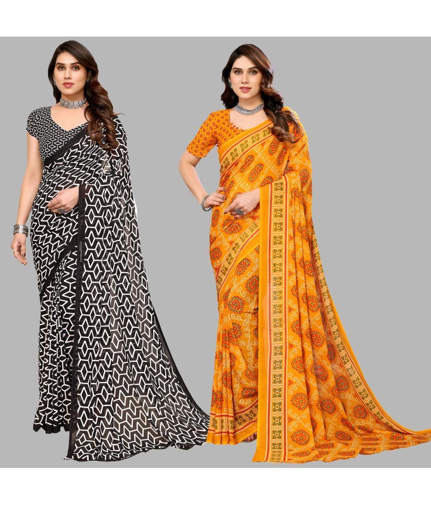     			Kashvi Sarees Georgette Printed Saree With Blouse Piece - Multicolour ( Pack of 2 )