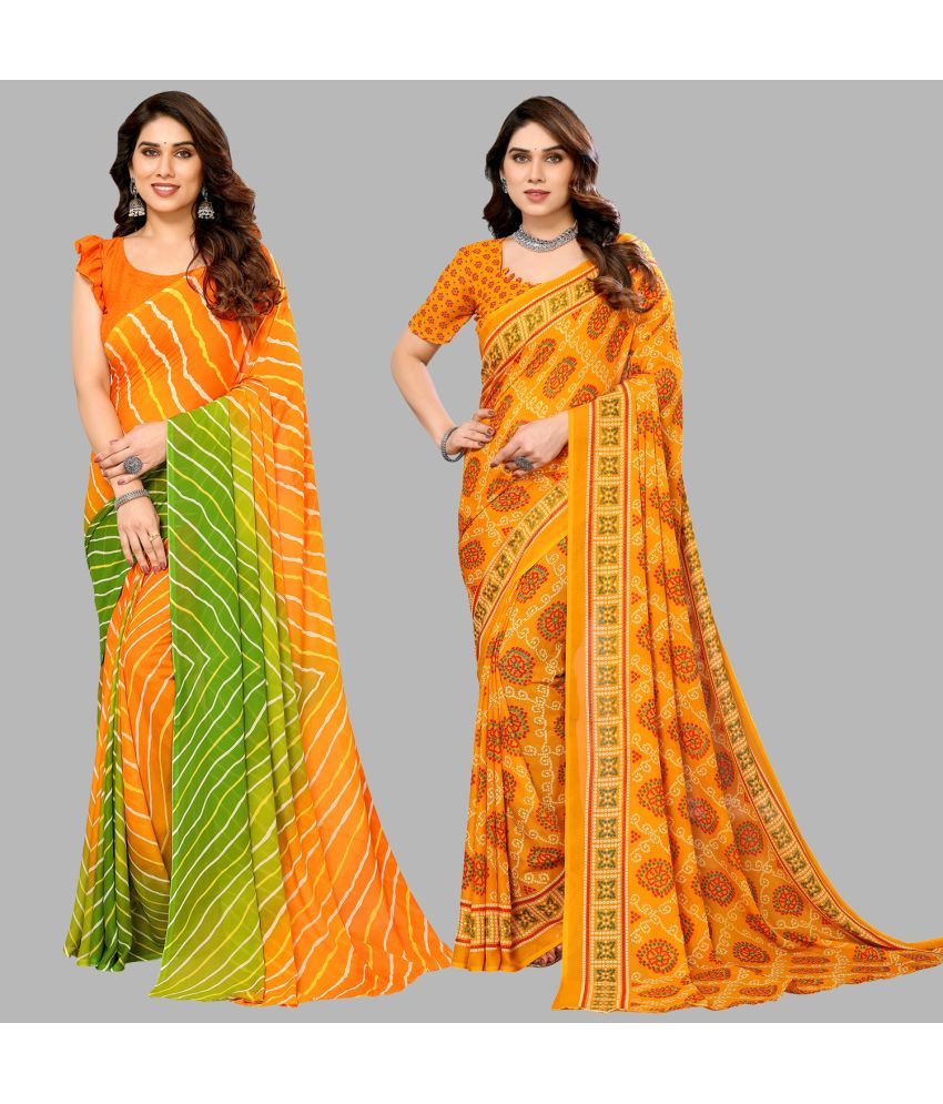     			Kashvi Sarees Georgette Striped Saree With Blouse Piece - Multicolour ( Pack of 2 )