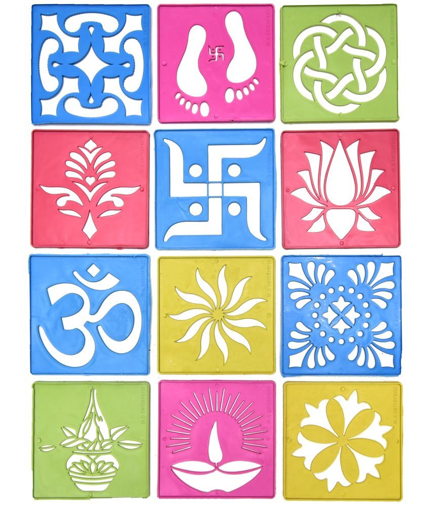     			M.G ENTERPRISE DIY Plastic Rangoli Stencils For Floor and Wall PLS-G-12 Set of 12 pc (4 in x 4 in)