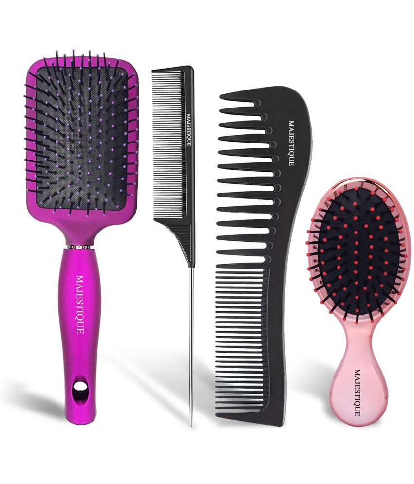     			Majestique Purple Paddle Detangling Cushion Hair Brush Refresh and Extend for All Hair Types - 4 Pcs