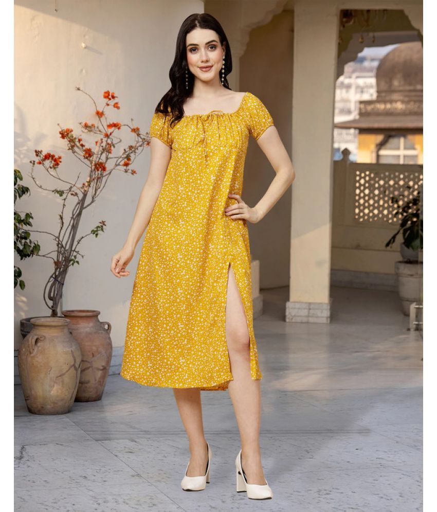     			MISS AYSE Crepe Printed Midi Women's Fit & Flare Dress - Yellow ( Pack of 1 )