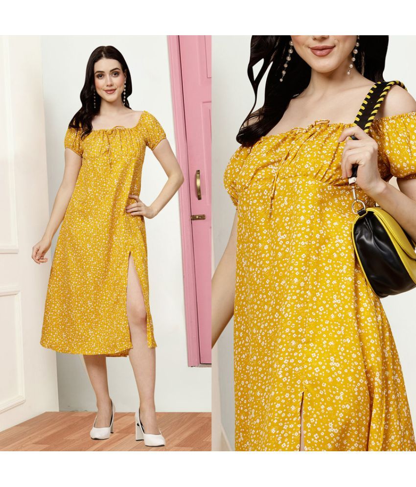     			MISS AYSE Crepe Printed Midi Women's Fit & Flare Dress - Yellow ( Pack of 1 )