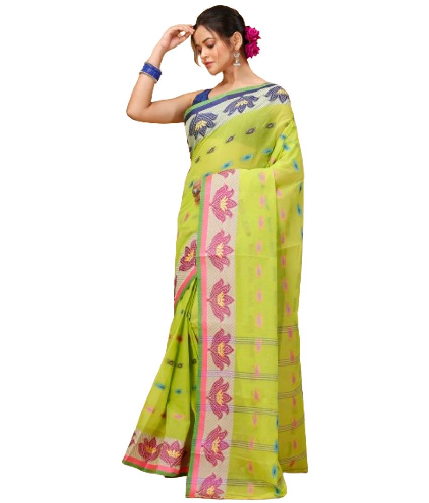     			Puspika Cotton Woven Saree Without Blouse Piece - Green ( Pack of 1 )