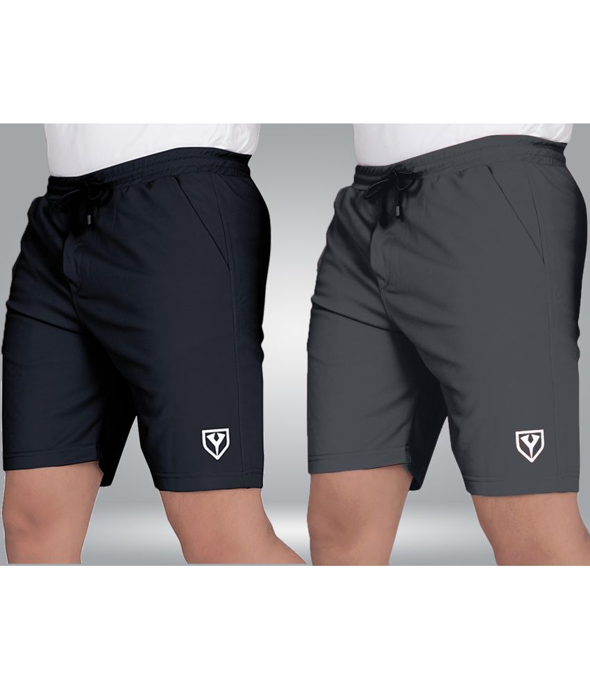     			Septem Dark Grey Polyester Men's Gym Shorts ( Pack of 2 )